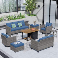 Red Barrel Studio 7 - Person Outdoor Seating Group With Fire Pit Table And Cushions