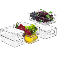 Prep & Savour Set Of 6 Refrigerator Organizer Bins - 3 Sizes Stackable Plastic Clear Food Storage Bin