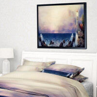 East Urban Home 'Lighthouse Sea Panoramic' Framed Oil Painting Print on Wrapped Canvas