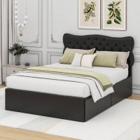 Cosmic Leather Upholstered Platform Heavy Duty Bed With 4 Drawers