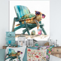 Freeport Park® Turtle Laying on a Beach Chair with Sunglasses I - Print on Canvas
