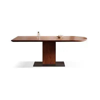 WONERD 70.87" Nut-brown+Black Half-circle Solid Wood+Iron Dining Table