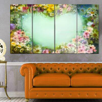 Made in Canada - Design Art 'Vintage Flowers with Heart Shape' 4 Piece Painting Print on Metal Set