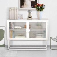 Latitude Run® Double Tempered Glass Doors Storage Cabinet With Adjustable Shelf