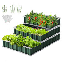 Arlmont & Co. Sedko 3 Tiers Raised Garden Bed Dismountable Frame Galvanized Steel Metal Patio Garden