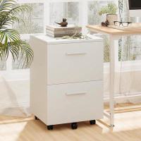 Inbox Zero Inbox Zero 2-drawer Office Filing Cabinet With Wheel, Under Desk Wood Mobile File Cabinet For Home Office, Wh
