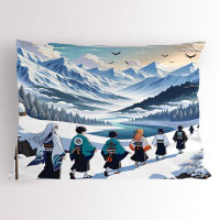 Ambesonne Ambesonne Anime Pillow Sham Walking on a Snowy Path Scene Blue Teal White