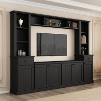 Red Barrel Studio Minimalist Entertainment Wall Unit Set With Bridge For Tvs Up To 75'', Ample Storage Space TV Stand Wi