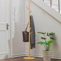 Bring Home Furniture Adjustable 8-Hook Free Standing Wood Coat Rack Hat Stand Bedroom