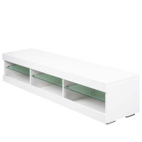 Ivy Bronx LED TV Stand, High Glossy Entertainment Centers With  Glass Shelves-14.84" H x 70.86" W x 15.74" D