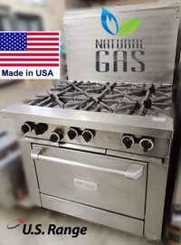 6 BURNER GAS RANGE WITH OVEN - cleaned and serviced