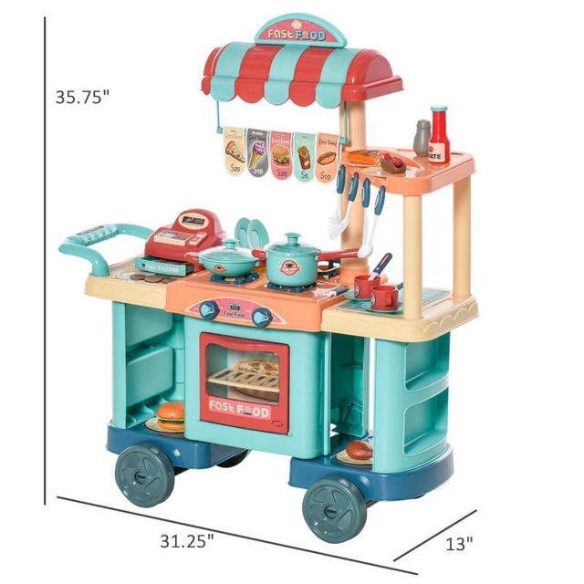 50 PCS KIDS FAST FOOD SHOP CART PRETEND PLAYSET MULTI-FUNCTIONAL KITCHEN SUPERMARKET TOYS TROLLEY SET WITH PLAY FOOD REG in Toys & Games - Image 3