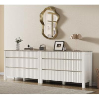 Wade Logan Fellman White Modern Dresser For Bedroom With 12 Drawers, Farmhouse Wide Wood Chest Of Drawers, Double Dresse