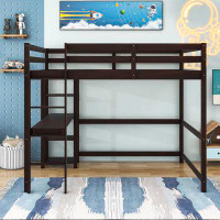 Harriet Bee Kinman Kids Full Wood Loft Bed with Built-in Desk and 3 Shelves