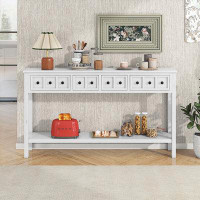 Red Barrel Studio Rustic Entryway Console Table, 60" Long Sofa Table With Two Different Size Drawers And Bottom Shelf Fo