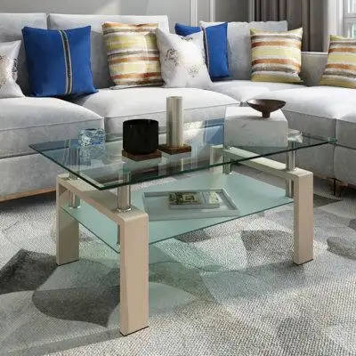 Wrought Studio Modern Rectangle Coffee Table with Glass top and open shelf