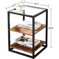 17 Stories Modern Bedside Table With Glass Top And Storage Shelf, 3-Tier Wooden Night Stands Tall Accent Table For Bedro