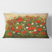 East Urban Home Red Wildflowers In The Fields Floral Lumbar Pillow