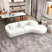 Wade Logan Anahli 126" Japandi Style Luxury Modern Boucle Fabric Curvy Sectional Couch