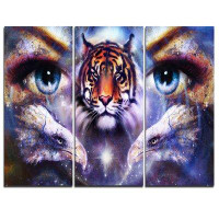 Made in Canada - Design Art Tiger with Woman Eyes - 3 Piece Graphic Art on Wrapped Canvas Set
