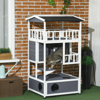 Solid Wood Cat House 29.7" x 29.5" x 53.9" Gray