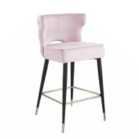 Rosdorf Park Woker Furniture Contemporary Velvet Upholstered Counter Height Stool With Gold Tipped, Black Metal Legs, 22