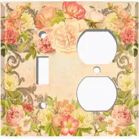 WorldAcc Metal Light Switch Plate Outlet Cover (Pink Rose Frame 1 - (L) Single Toggle / (R) Single Outlet)