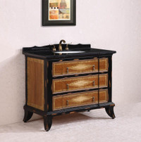 44" Solid Wood Light Brown Bathroom Vanity with a Black Granite Top