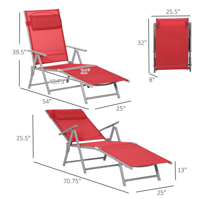 Lounge Chair 59" L x 25" W x 39.5" H Red in Patio & Garden Furniture - Image 3