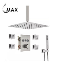 Ceiling Thermostatic Shower System Three Function Handheld With 4 Body Jets and Valve