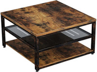 NEW RUSTIC 3 TIER SQUARE COFFEE TABLE S3079