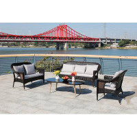 Bay Isle Home™ Lilola Handmake 3 Pieces Dark Brown Outdoor Sofa Set With Coffee Table