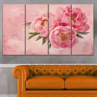 Made in Canada - Design Art 'Peony Flowers in Vase on Pink' 4 Piece Graphic Art on Wrapped Canvas Set