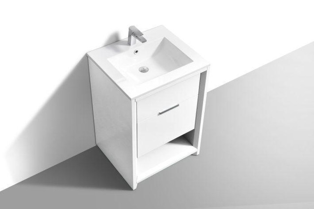 24 and 32 In 2 Drawer Vanity in High Gloss White or Teal Green  (Depth is 20.43 Inch) w Acrylic Composite Countertop KBQ in Cabinets & Countertops - Image 4