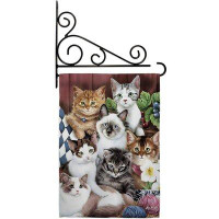 Breeze Decor Cuddly Kittens - Impressions Decorative Metal Fansy Wall Bracket Garden Flag Set GS110069-BO-03