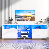 Wrought Studio 71In High Glossy Led Tv Stand For 75Inch Tv,  With Adjustable Storage Shelf,Rgb Led Lighting