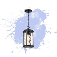 Super Alum 1-Light 14" H Outdoor Hanging Lantern Pendant With Matte Black And Barnwood Accents