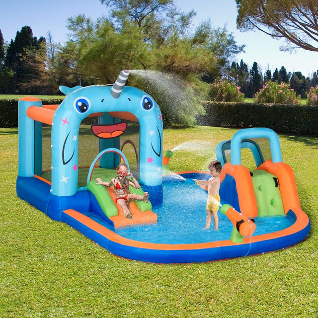 5-IN-1 INFLATABLE WATER SLIDE, NARWHALS STYLE KIDS CASTLE BOUNCE HOUSE INCLUDES WITH SLIDE TRAMPOLINE in Toys & Games - Image 3