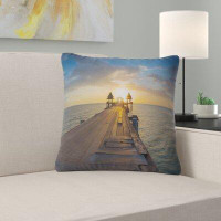 Made in Canada - East Urban Home Pier Seascape Huge Wooden Pier into Setting Sun Pillow