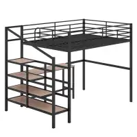 Cosmic Kids Full Loft Metal Bed with Desk and Lateral Storage Ladder