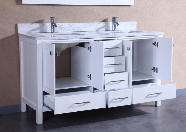 NEW PARIS 72 IN WHITE DOUBLE SINK VANITY MARBLE TOP & MIRROR T91997 in Other in Manitoba - Image 2