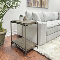 17 Stories Metal Frame Wood Living Room Chairside Table With Shelf, Aged Graphite