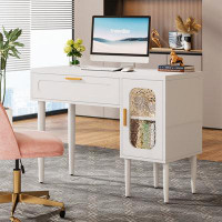 Ebern Designs Cytlali 43" White Computer Desk with Large Drawer and 2-Tier Storage Cabinet