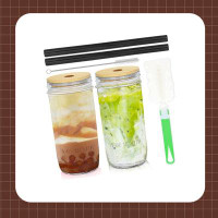 Eternal Night Mason Jar Cups Glass Cups Sets Boba Cup Reusable Smoothie Cups Wide Mouth Mason Jars 24 Oz Glass Tumbler W