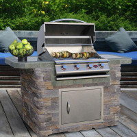 Cal Flame 6 Ft. Stone Veneer And Tile Grill Island With 4-Burner Gas Grill In Stainless Steel