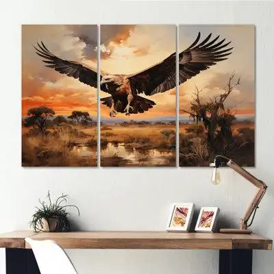 Design Art Vulture Photo On I - Countryside Metal Wall Decor Set