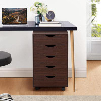 Latitude Run® 5 Drawer Dresser for Bedroom, Stylish Tall Dressers with Wheels, Storage Shelves