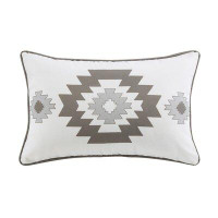Foundry Select Cadince Grey White Aztec Print Southwestern Outdoor Pillow 16x24 inch