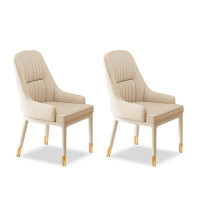 Everly Quinn 37.01" Beige Solid Back Upholstered Side Chair(Set of 2)