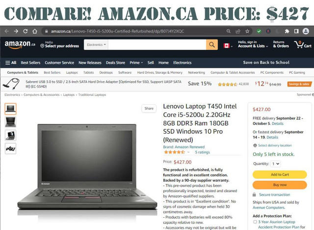 Lenovo® ThinkPad T450 Intel® Core i5-53U CPU 2.3 GHz Laptop with 14 Display in Laptops - Image 3